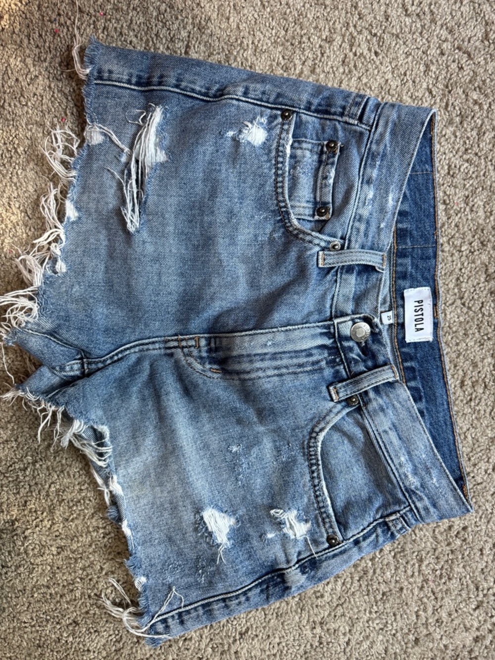 pistola Frayed Distressed Light Blue Denim Shorts